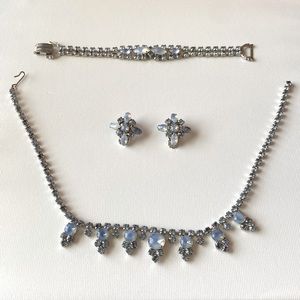 Blue Vintage Rhinestone Costume Jewelry Set